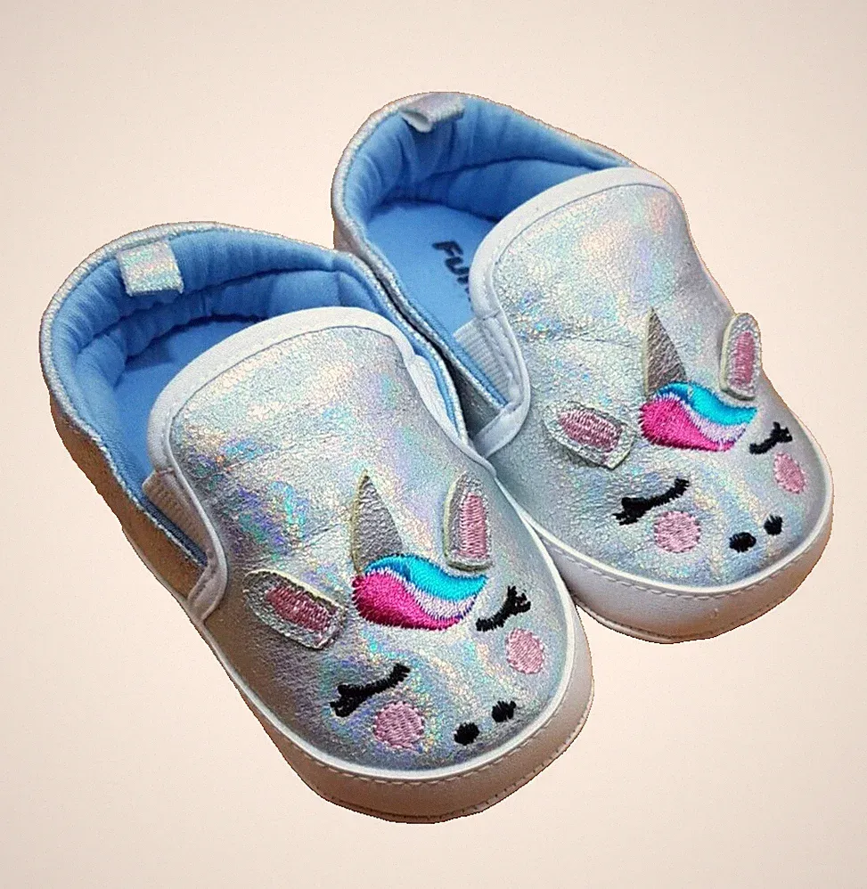 06-12 Monate + Gr. 19 Hausschuhe Krabbelschuhe Einhorn Schuhe Mädchen Silber