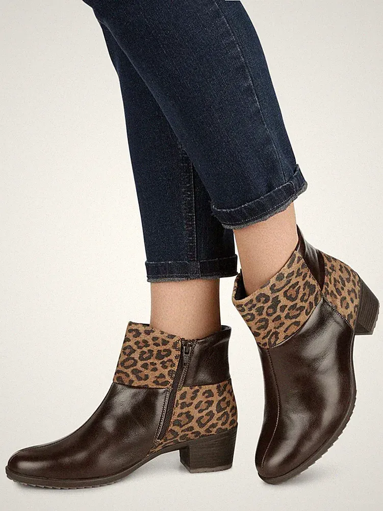 41 7,5 SUAVE Stiefeletten Damenschuhe mit Reißverschluss braun Leder Weite G