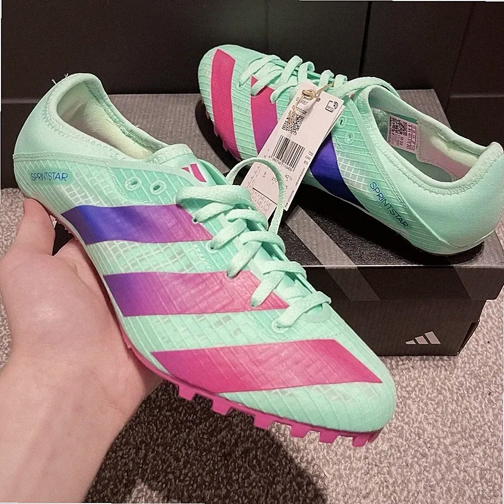 Adidas Sprintstar Leichtathletik Lauf Spikes grün/pink/lila UK 8,5