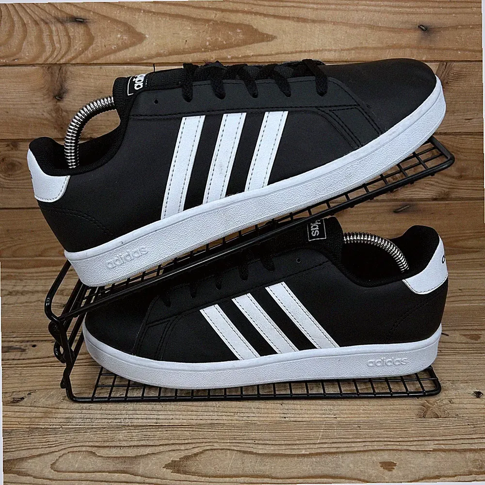 Adidas Turnschuhe Damen UK 6 Grand Court Weite Schwarz Weiß Leder Schulschuhe