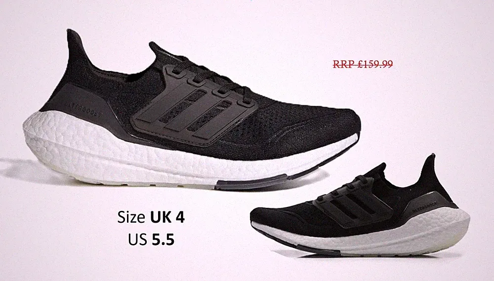 Adidas Ultra Boost 21 Damen Laufschuhe schwarz UK 4 gepolstert Sportschuhe