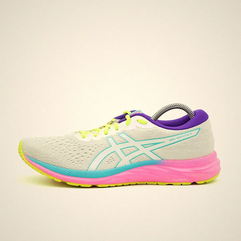 ASICS Damen Gel-Excite 7 Sneaker Weiß Pink Lila Gepolstert Laufschuh EU 43.5