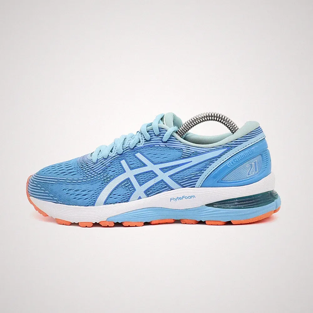 ASICS Damen Gel-Nimbus 21 Sneaker Blau Orange Synthetik Low-Top Laufschuhe EU 37