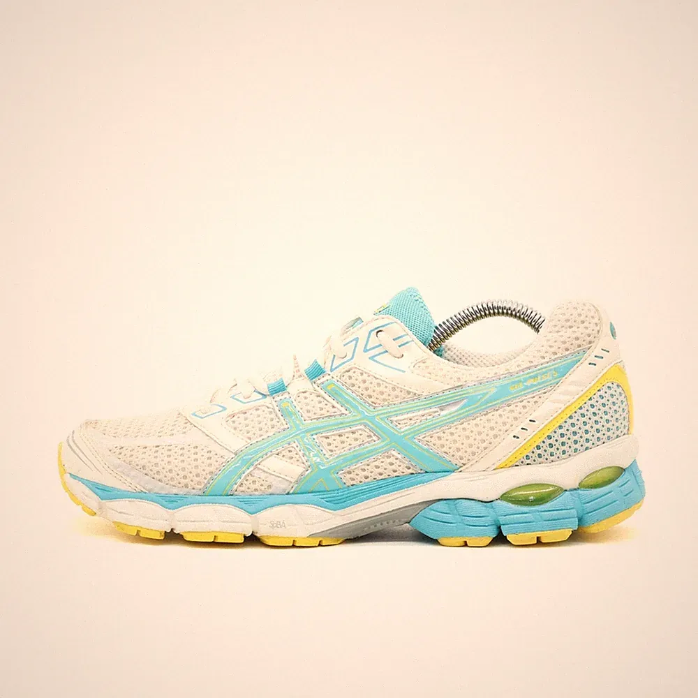 ASICS Damen Gel Pulse 5 Sportschuhe EU 41,5 Weiß/Blau/Gelb T3D6N GEL-Dämpfung