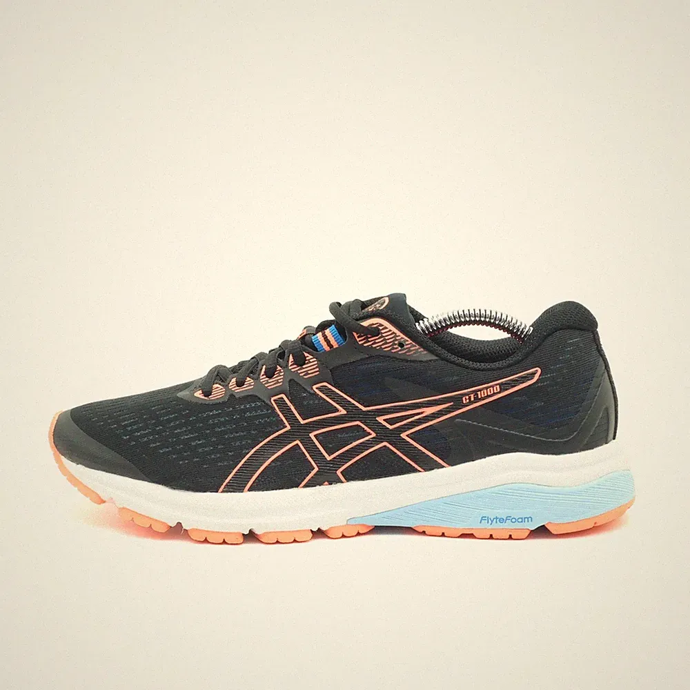 ASICS Damen GT-1000 Sneaker Schwarz/Orange/Blau Stabilität Laufschuh EU 39