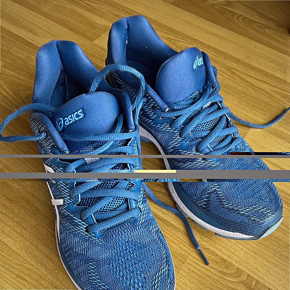 ASICS Damen Laufschuhe Sneaker Blau/Weiß Low Top Mesh Schnürung Logo
