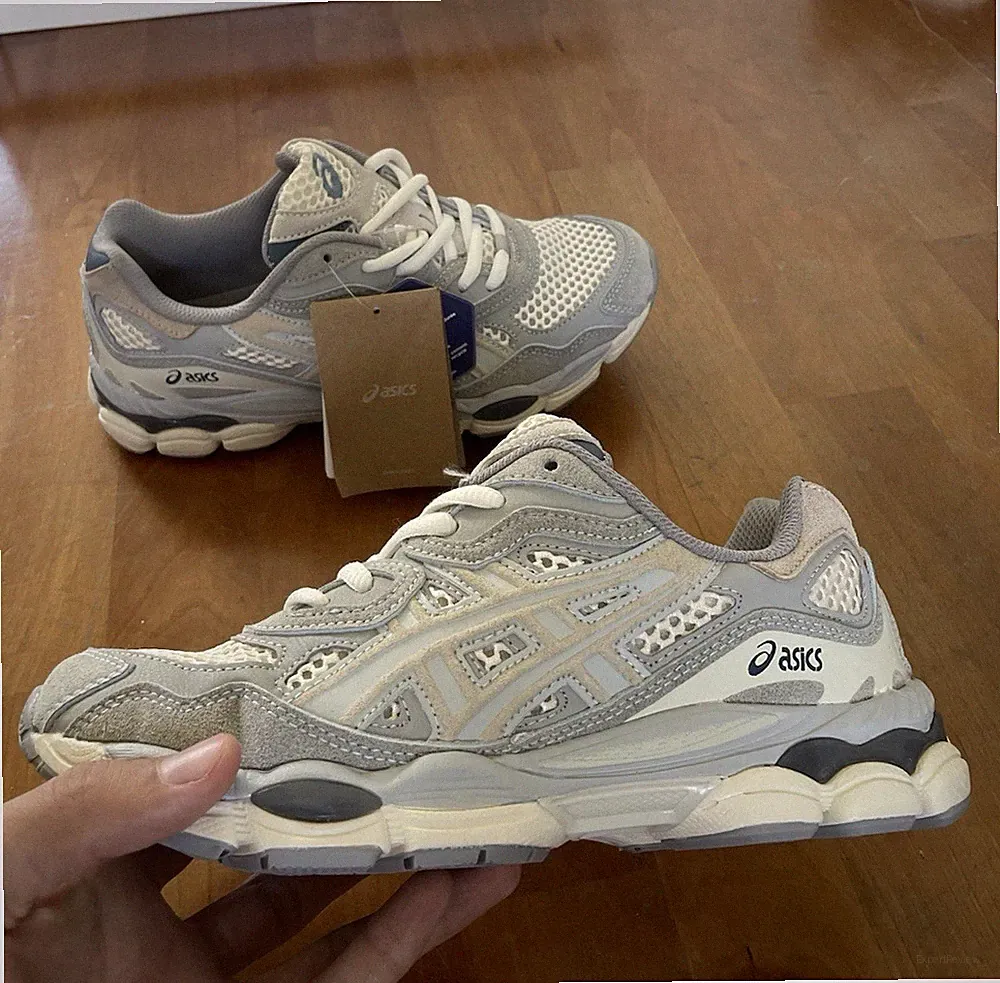 ASICS Damen Sneaker Low Top Mesh grau/beige EU 40 UK 6 US 7 gepolstert