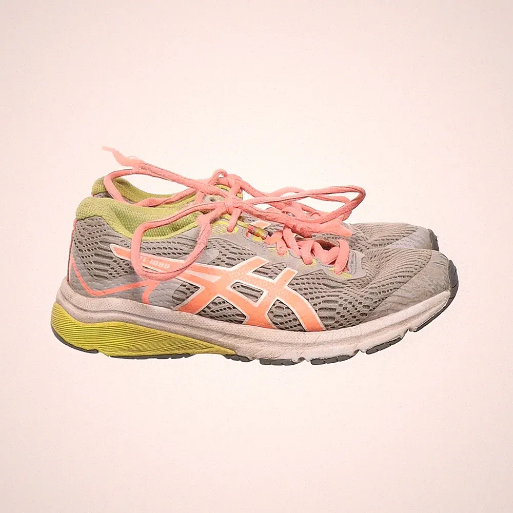 Asics, Laufschuhe, Größe: 35 1/2, Polyurethan, Grau/Pink/Gelb, Damen #MNT