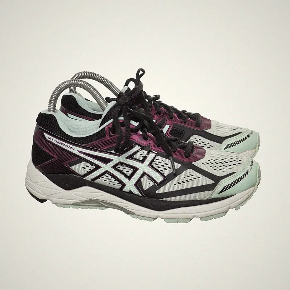 Asics, Laufschuhe, Größe: 39 1/2, Lederimitat, Schwarz/Lila/Grün, Damen #IF9