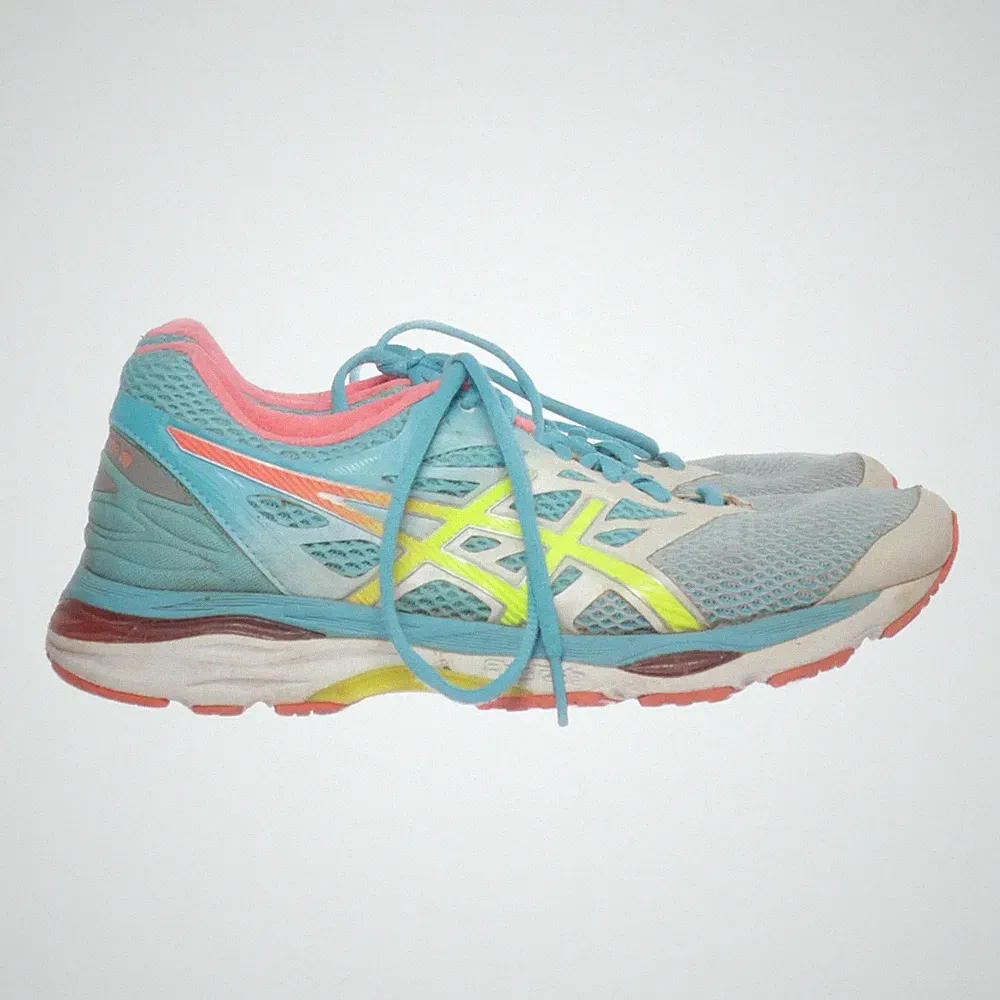 Asics, Laufschuhe, Größe: 40 1/2, Leder, Blau/Gelb/Weiß, Damen #PxX