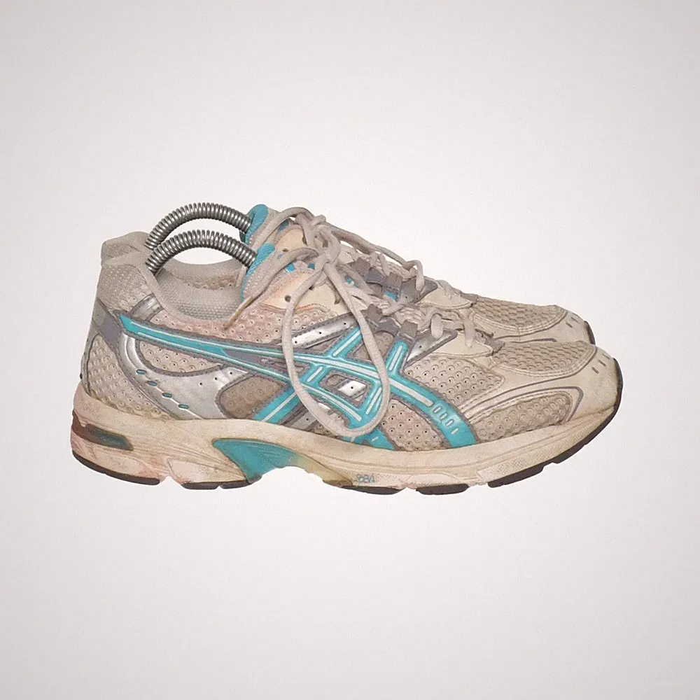Asics, Laufschuhe, Größe: 40 1/2, Lederimitat, Weiß/Blau/Mehrfarbig, Damen #2gl