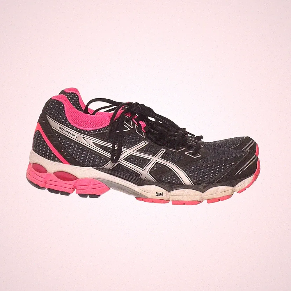 Asics, Laufschuhe, Größe: 42 1/2, Lederimitat, Schwarz/Pink/Silber, Damen #PKl