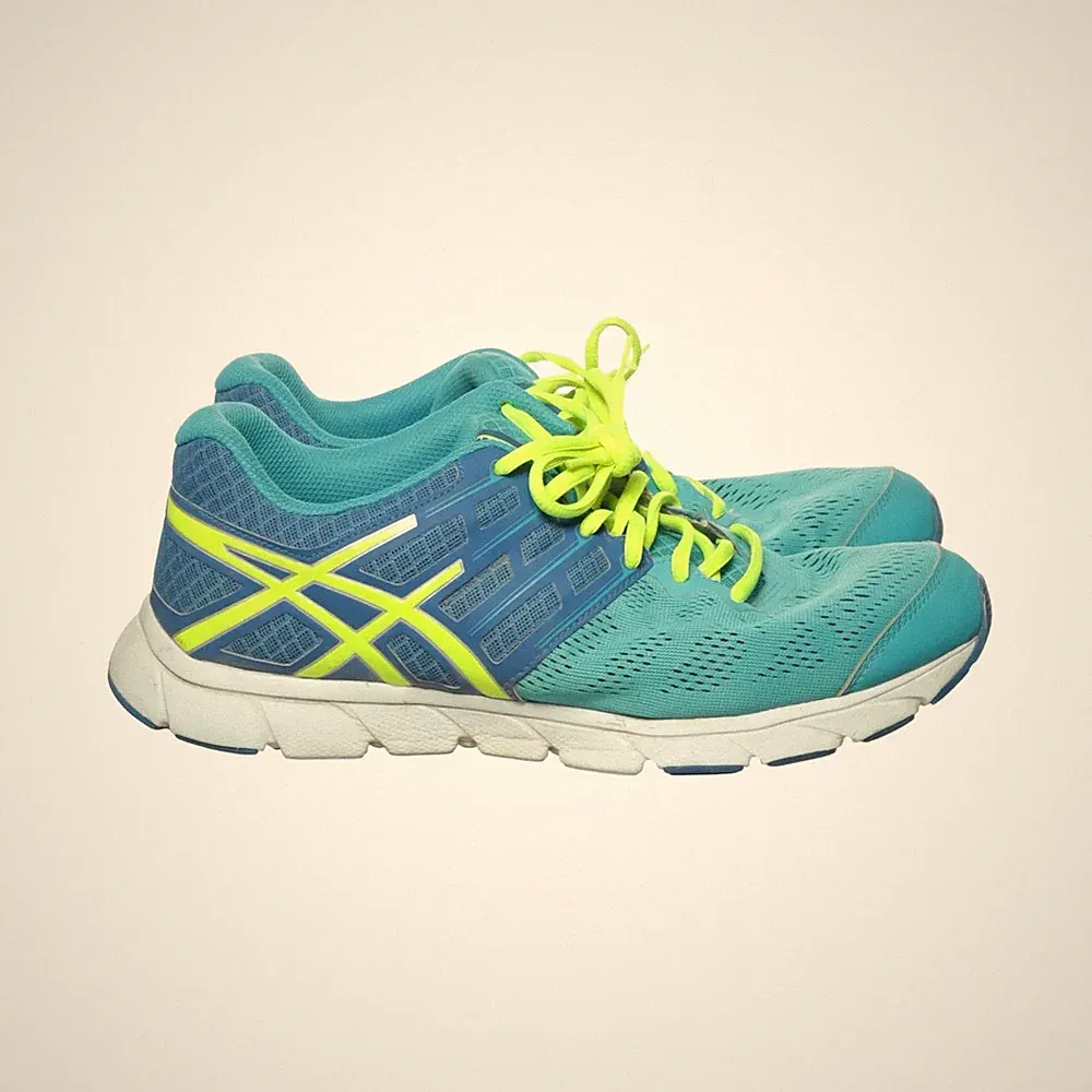 Asics, Laufschuhe, Größe: 43 1/2, GEL-EVATION, Blau/Gelb/Weiß, Damen #jvk