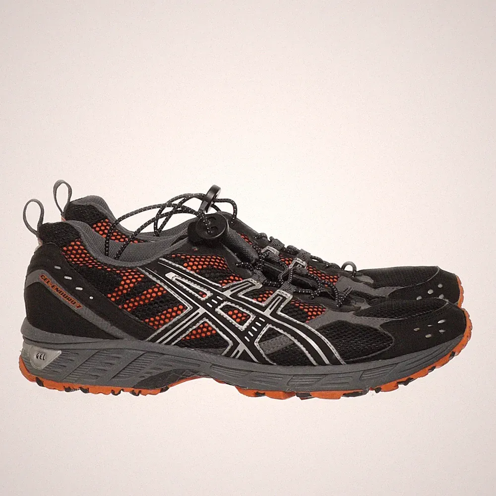 Asics, Laufschuhe, Größe: 43 1/2, Leder, Schwarz/Orange/Grau, Damen #HWT