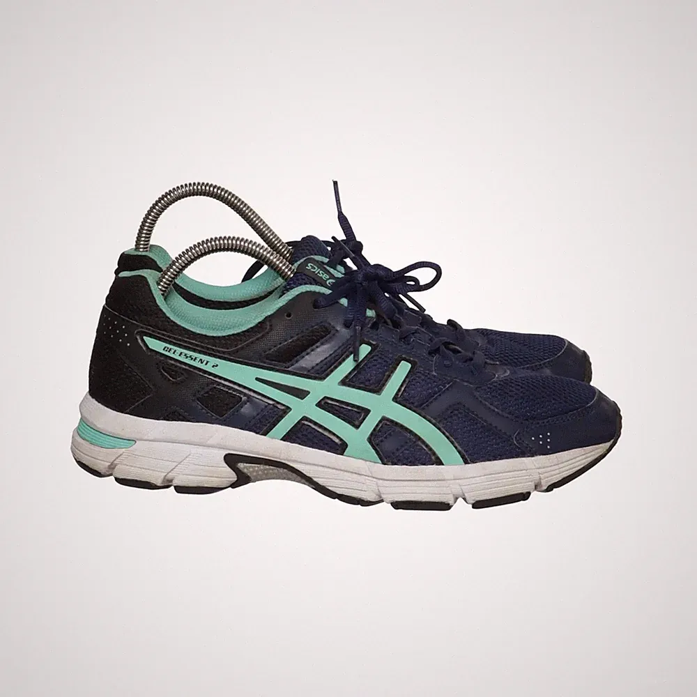 Asics, Laufschuhe, Größe: 43 1/2, Lederimitat/Polyester, Schwarz/Blau/Grün #HLx