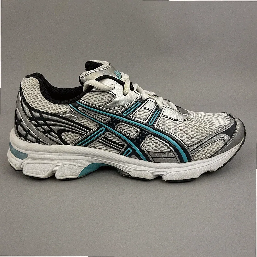 Asics Schuhe Damen UK5 Gel Running Sneaker weiß silber Duomax Comfort Sneaker