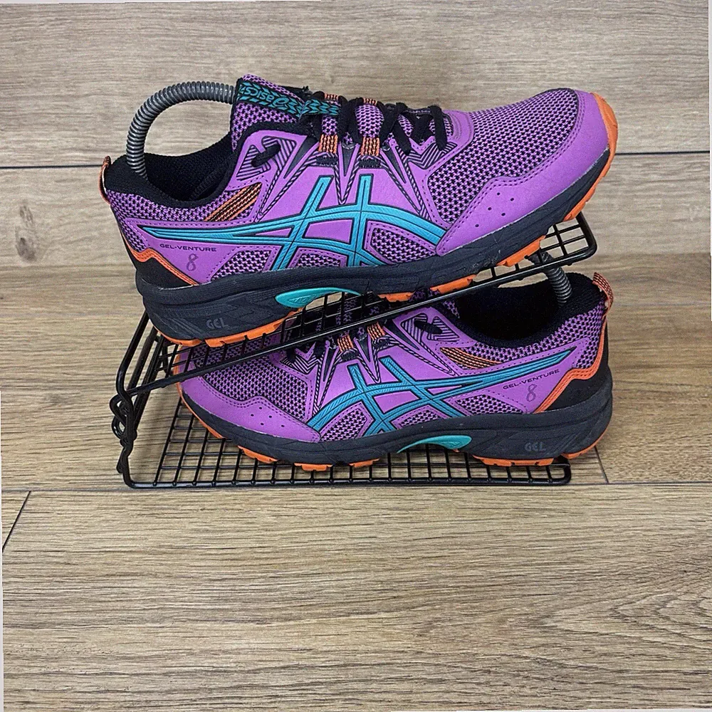 Asics Schuhe Unisex Gr. UK 5 Gel-Venture Trail Road Running Lila Mesh Sneaker