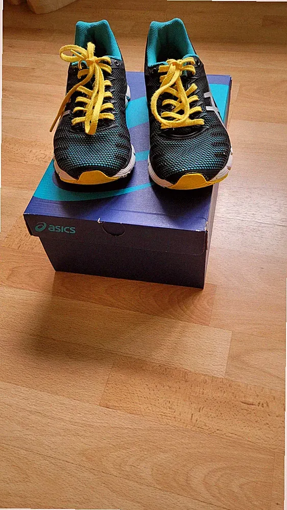 ASICS Sneaker Laufschuhe UK 8 EU 39,5 schwarz türkis Innensohle herausnehmbar