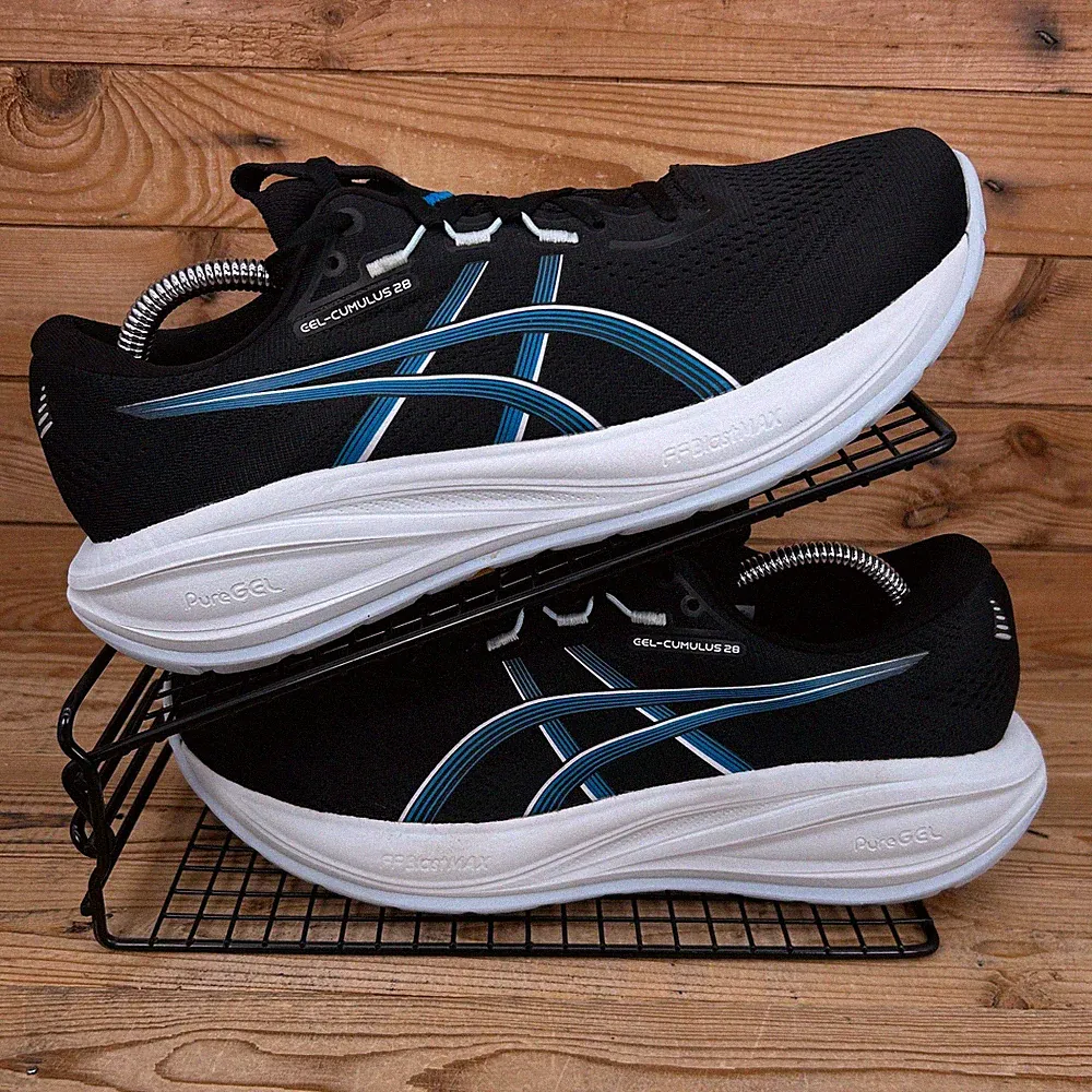 Asics Turnschuhe Damen Größe UK 8,5 Gel Cumulus 28 schwarz ägäisblau Laufschuhe