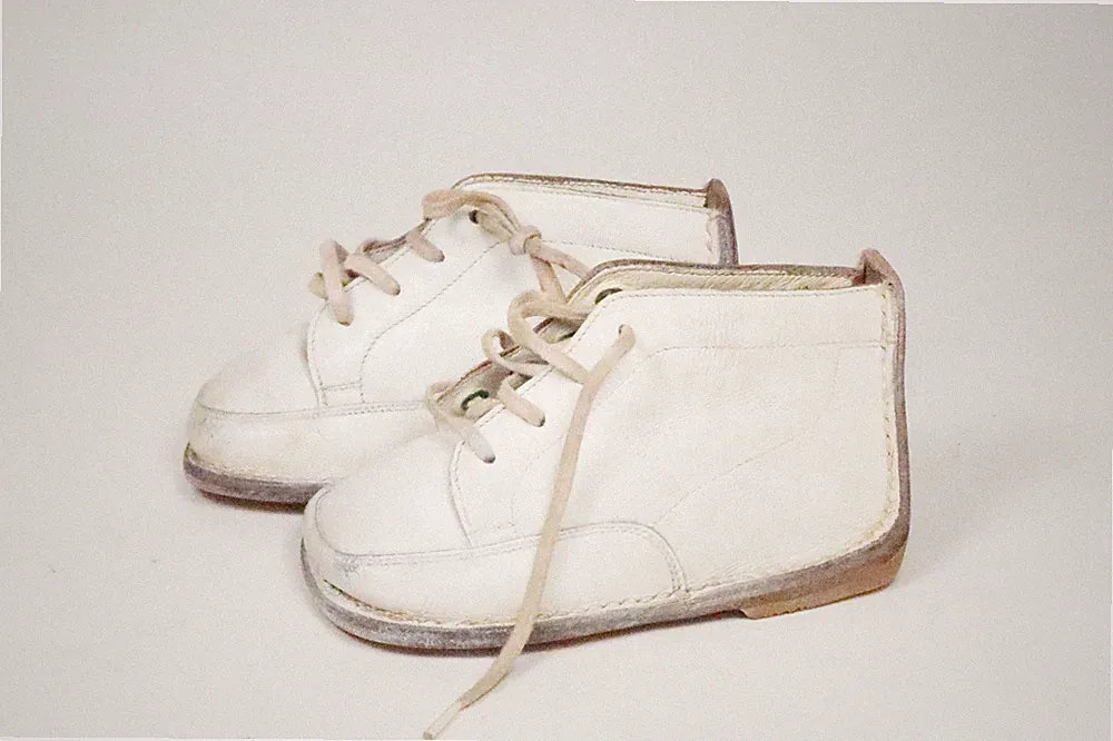 BABY SCHUHE LEDER WEIß HANDMADE ITALY BAMBINO BAMBINA 50er 60er TRUE VINTAGE 18