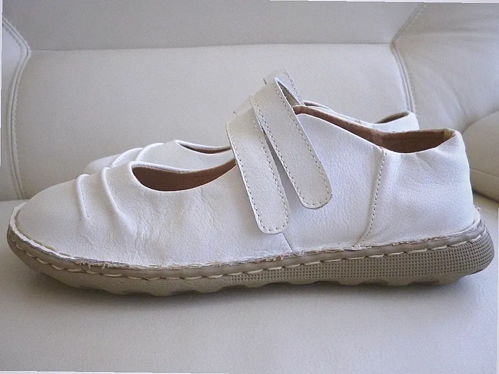 bcp bonprix Klett-Ballerina Spangenschuhe Weiß Gr.39/40 ✅ NEU Zier-Nähte Fußbett