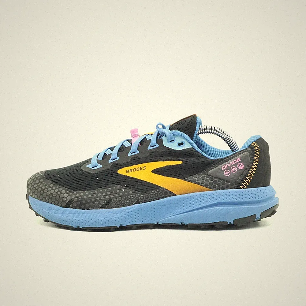 Brooks Damen Divide 3 Schuh Schwarz/Blau/Gelb Mesh Low-Top Laufschuhe EU 38