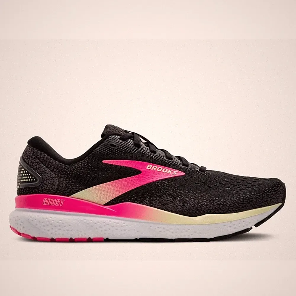 Brooks Ghost 16 Women black pink yellow laufschuhe Joggingschuhe Damen