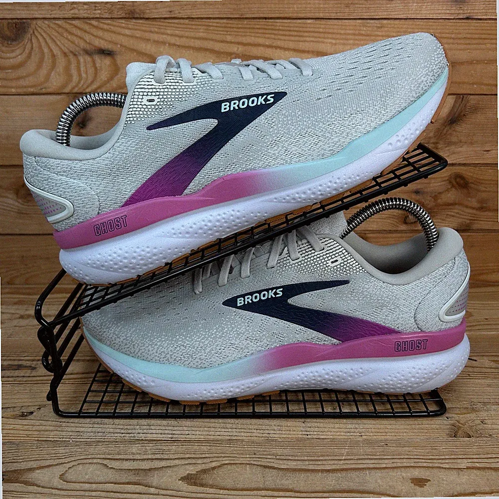 Brooks Turnschuhe Damengröße UK 8 Ghost 16 weiß pink Straßenlauf gepolsterte Schuhe