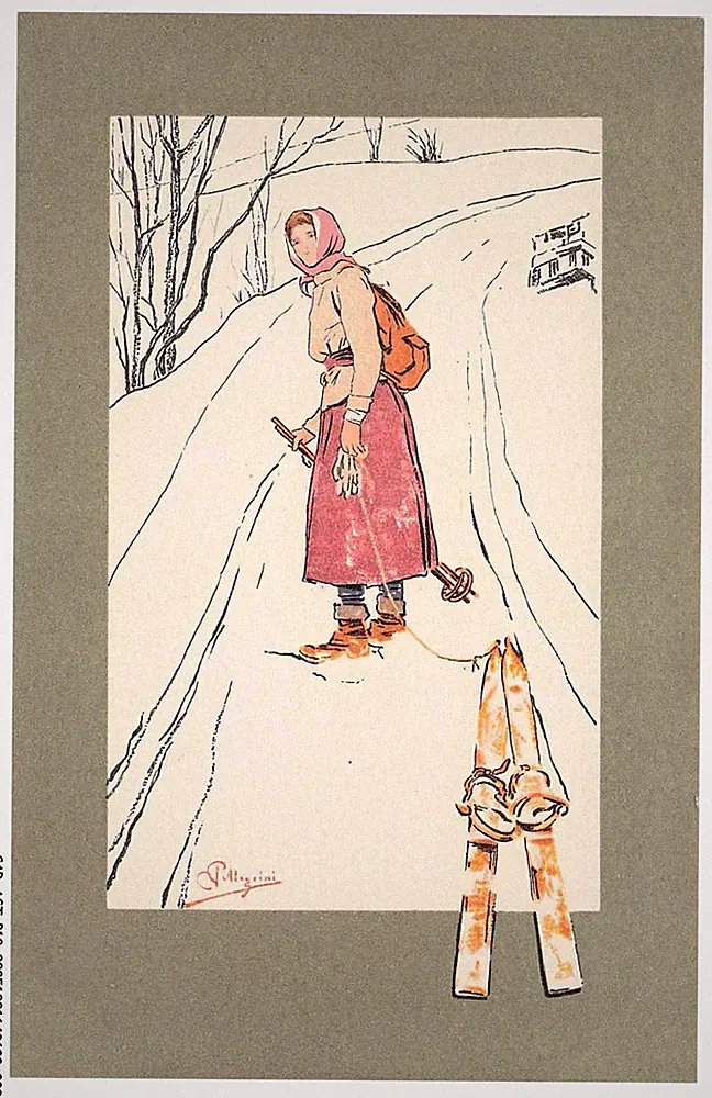 CAR-AGTP18-0749-ILLUSTRATOR - Frau im Schnee mit Skischuhen