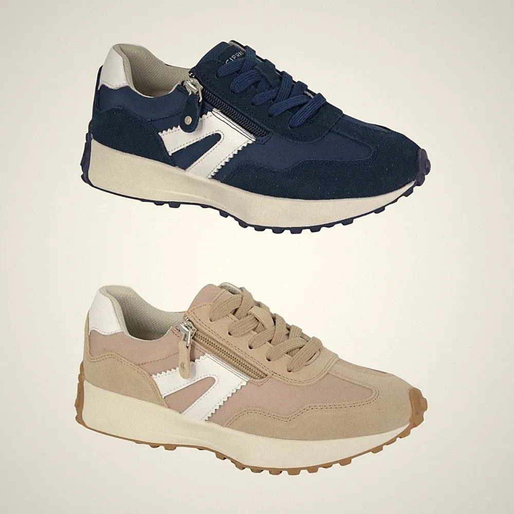 Cipriata Damenschuhe Reißverschluss Spitze marineblau beige Turnschuhe Leder Memory Foam Größe 3-8