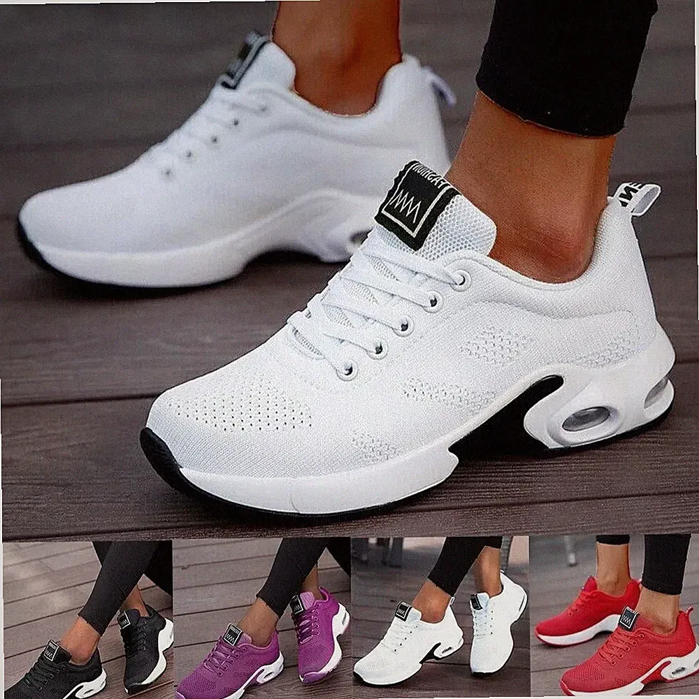 Damen Air Cushion Laufschuhe - atmungsaktive Schnürschuhe Fitnessschuhe leicht