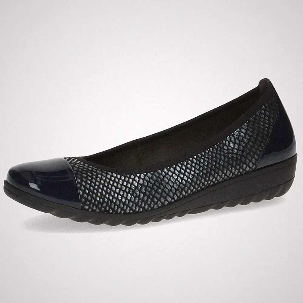 Damen Ballerinas aus Leder mit Keilabsatz, Blau Ocean Comb, 39 EU