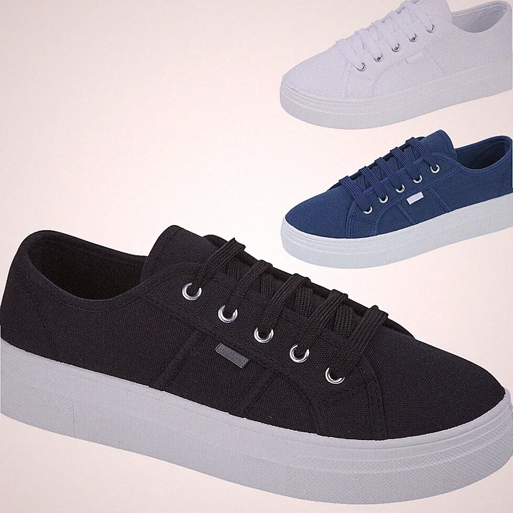 DAMEN CANVAS SCHNÜRUNG FLACHER KOMFORT DAMEN FREIZEIT PLATEAU THROURS SNEAKERS SCHUH