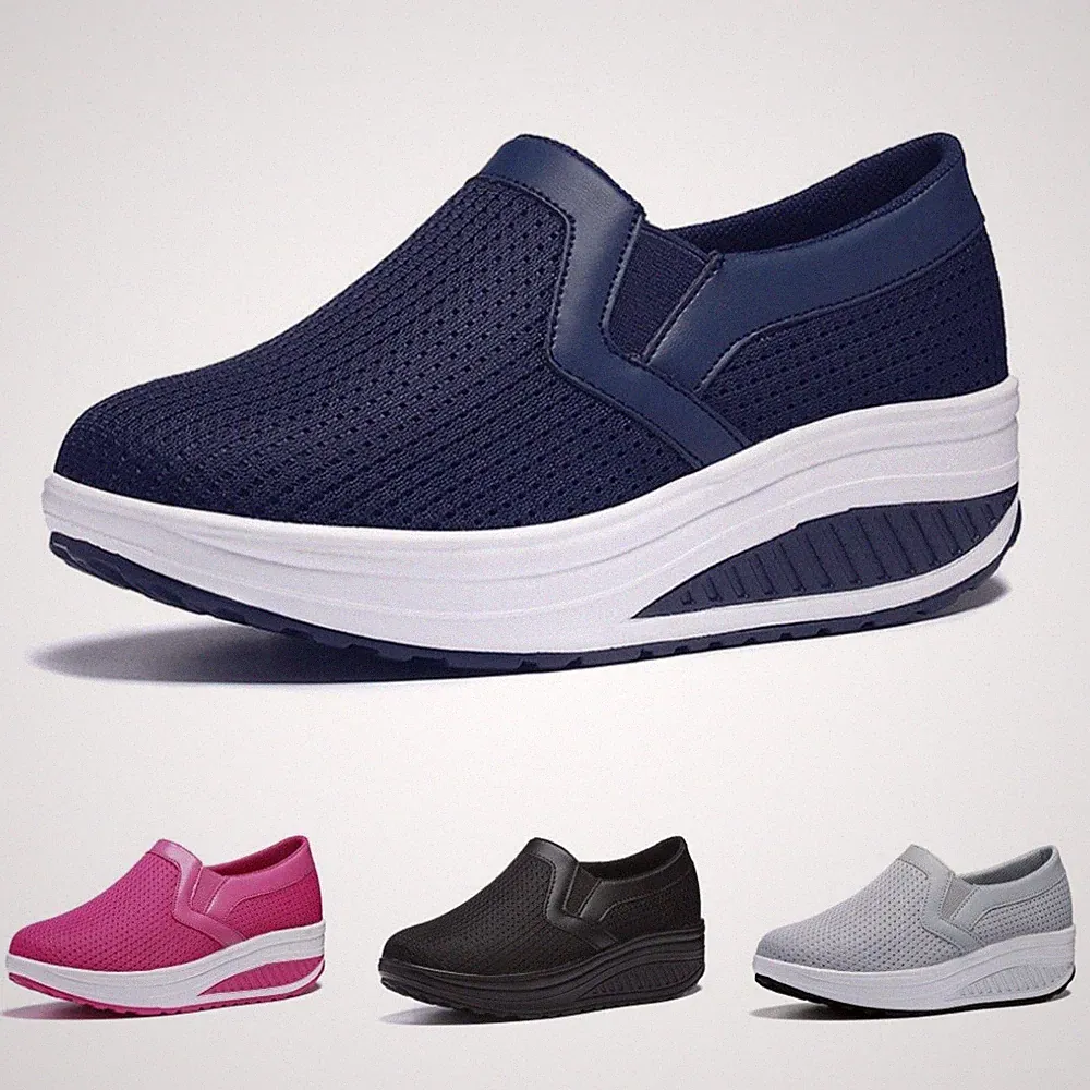 Damen Mesh Laufschuhe Outdoor Leichte Slip On Plateau Sportliche Walkingschuhe