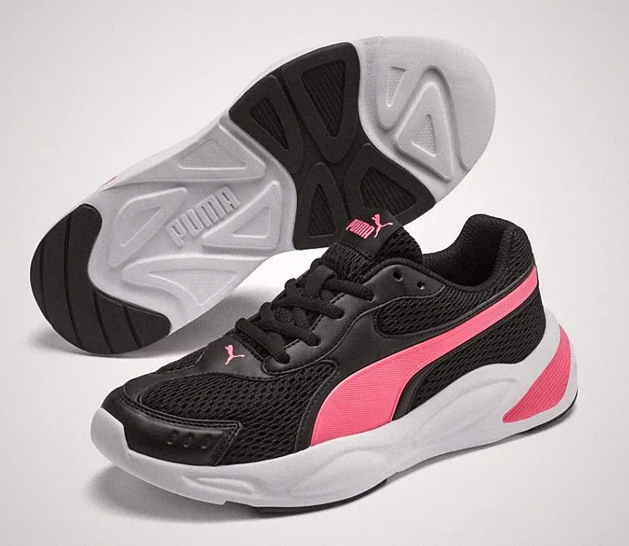 Damen Puma 90s Runner Turnschuhe Sportschuhe Laufen Gym Walking Neu Schwarz