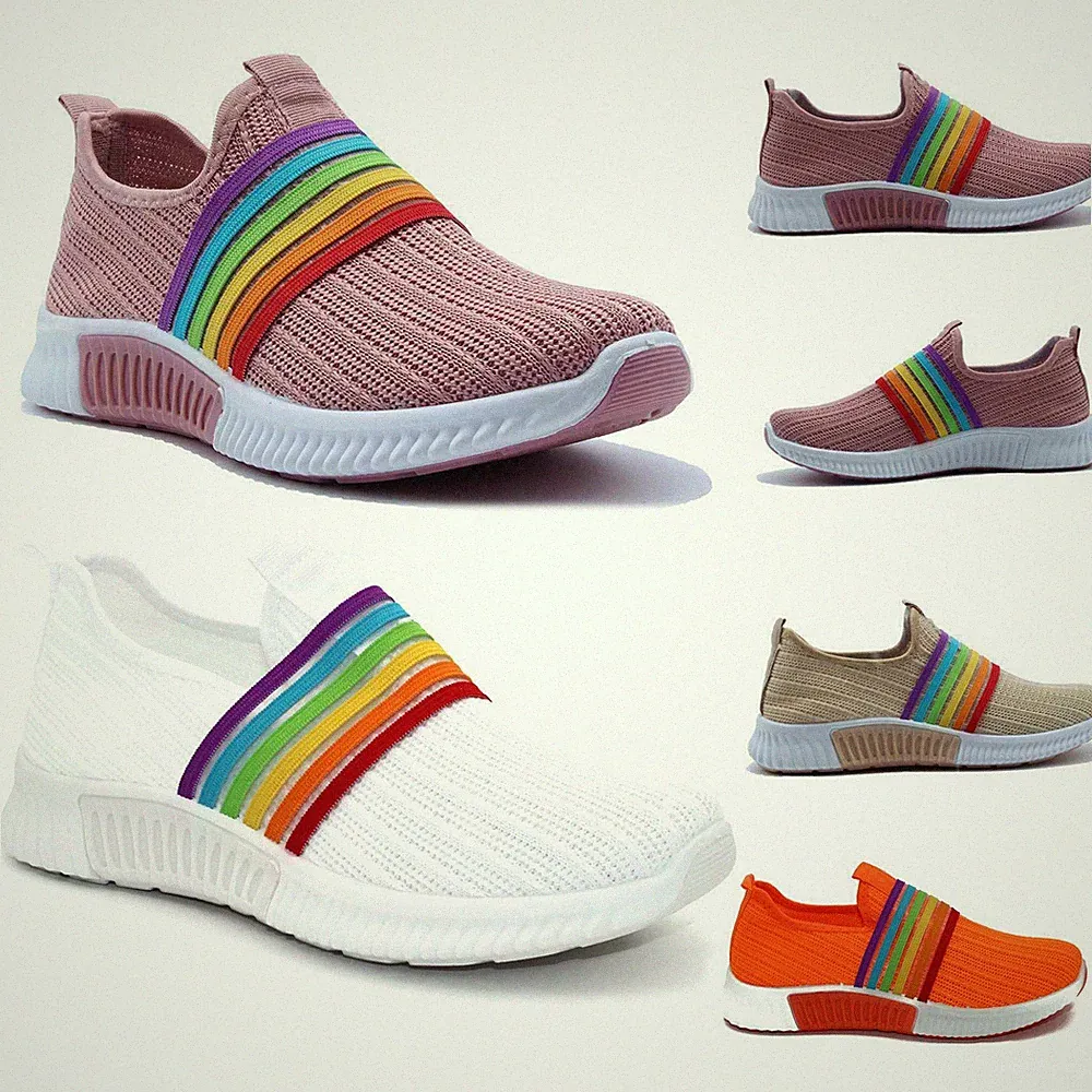Damen Regenbogen Turnschuhe Turnschuhe Slipper Strick Jogging Plimsohle Fitnessschuhe