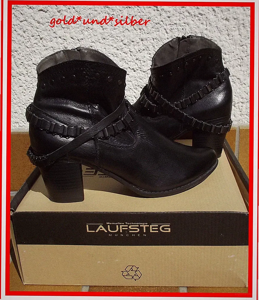 DAMEN Schuhe ECHTLEDER Stiefel STIEFELETTEN von LAUFSTEG Größe 39 SCHWARZ in OVP