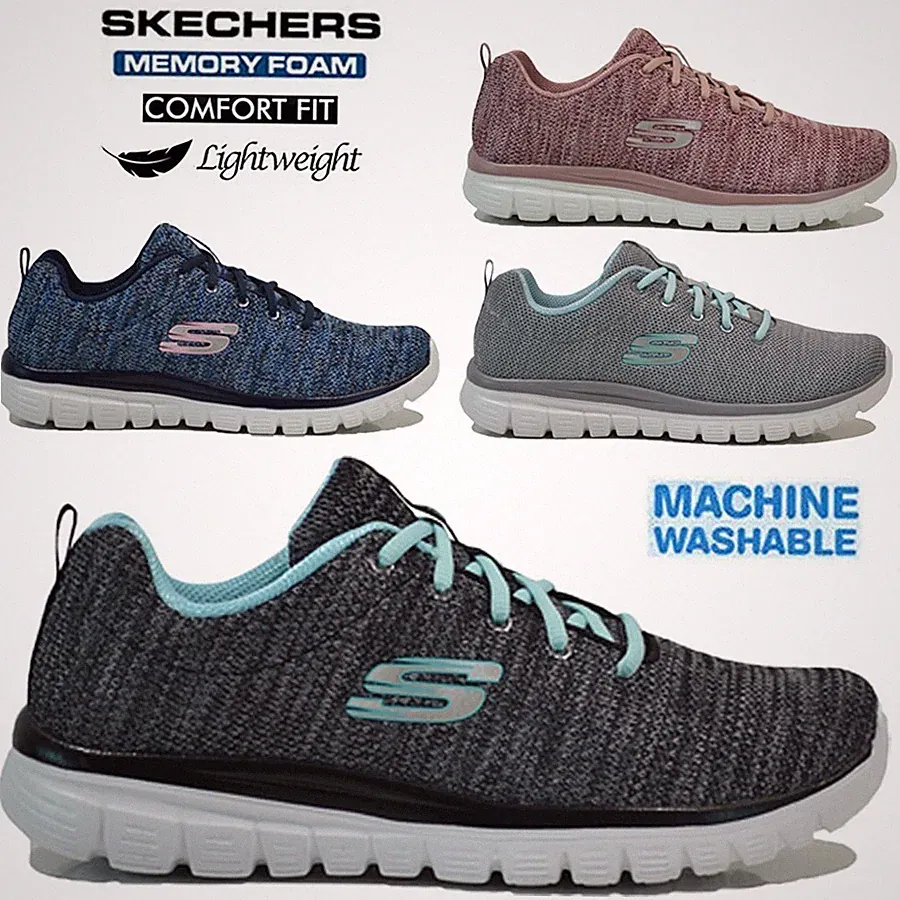 DAMEN SKECHERS MEMORY FOAM SNEAKER FITNESS RUNNING WALKING STIEFELETTEN GRÖßE
