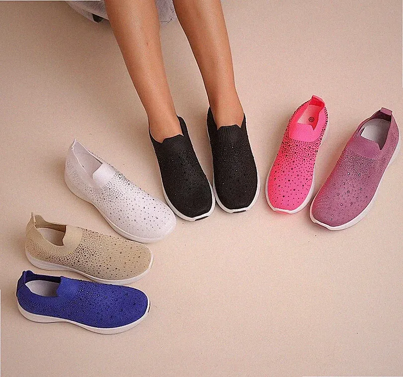 Damen Slip On Sneakers Glitzer Sportschuhe Laufschuhe Dehnbar NEU 201-37