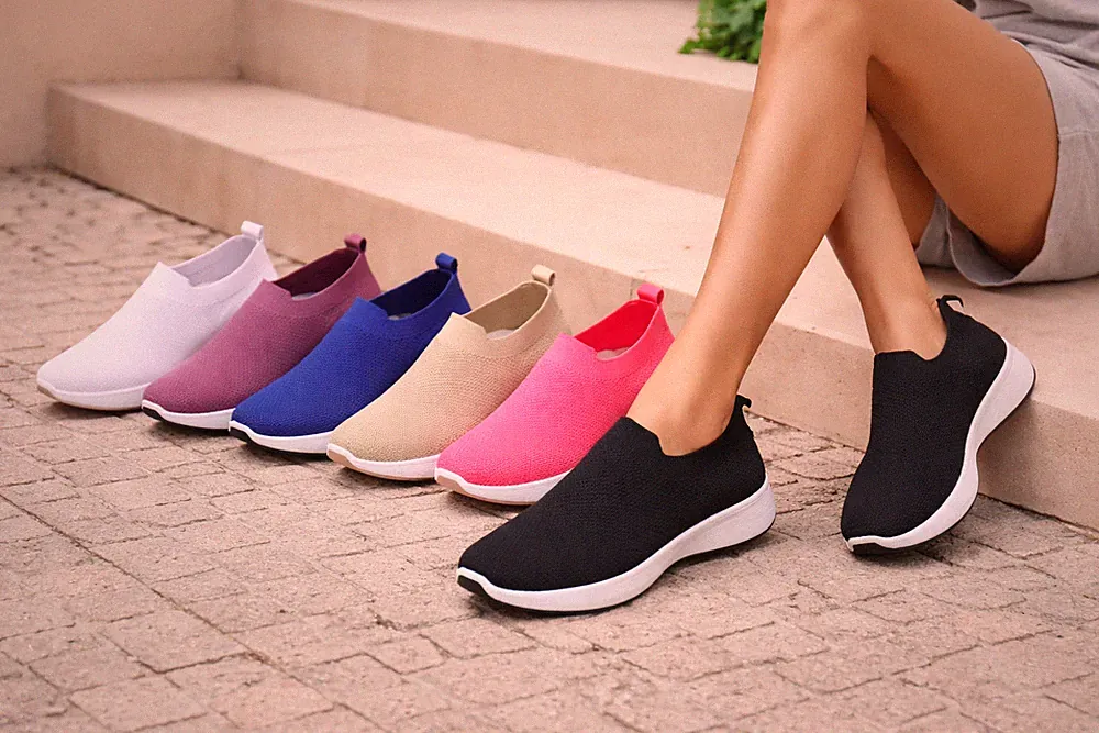 Damen Slip On Sneakers Sportschuhe Laufschuhe Dehnbar Leicht NEU PG160