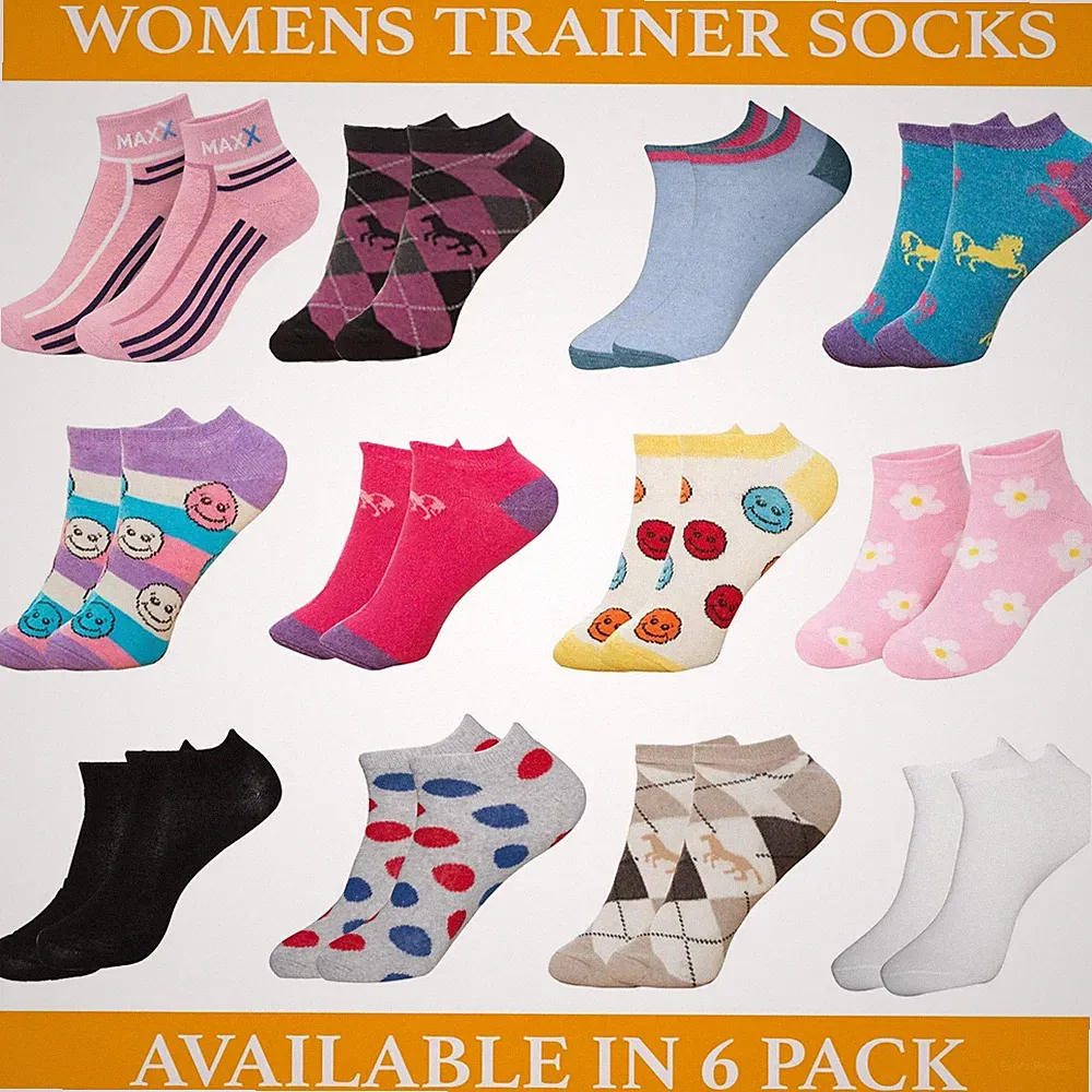 Damen-Söckchen Damen Mädchen gestreift Sneaker Einlagen Socken 6 Paar UK 4-7