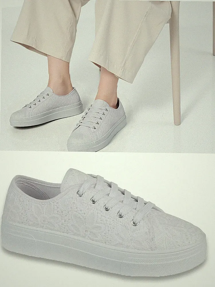 Damen Weiß Sneaker Frauen Schnürschuhe Canvas Sneaker Mädchen Plateau Schuhe Gr.