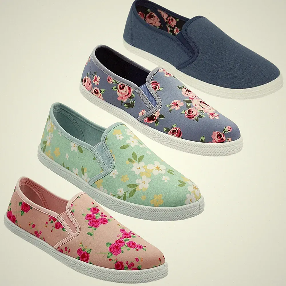 Damenschuhe geblümt Canvas-Slipper Turnschuhe Freizeit flach Pumps Turnschuhe