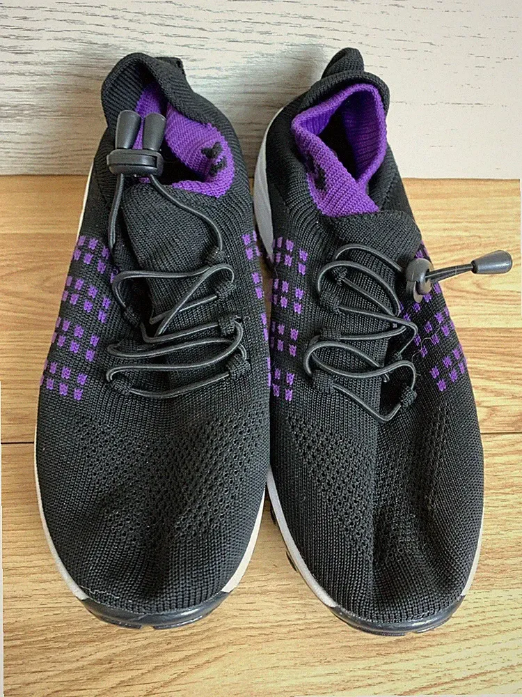 Damyuan Damen Laufschuhe UK 5 schwarz lila Mesh leichte Fitnessschuhe
