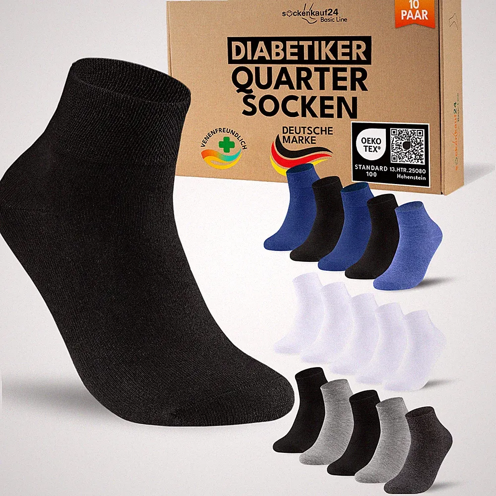 Diabetiker Socken ohne Gummi Quarter Kurz Herren Damen Baumwolle ohne Naht