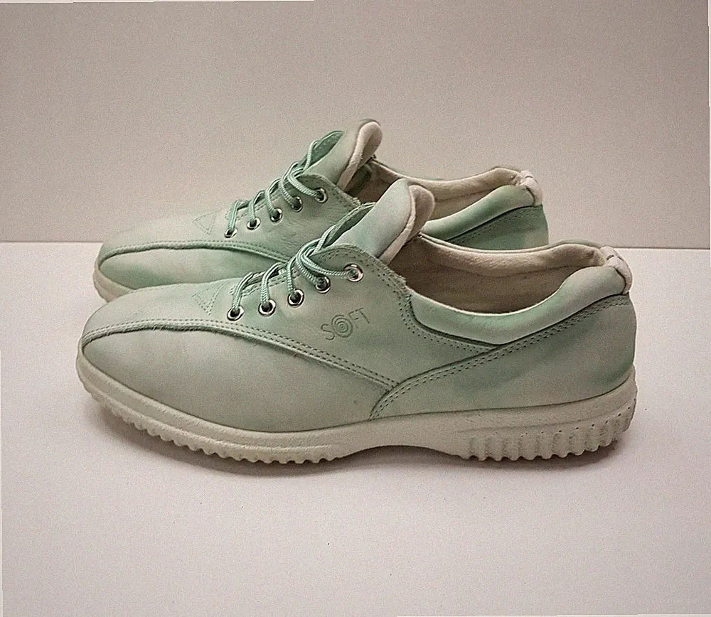 ECCO SOFT DAMENGRÖSSE 4,5 UK EUR37 GRÜN LEDER NIEDRIGER SCHNÜRSCHUHE SNEAKER SCHUHE