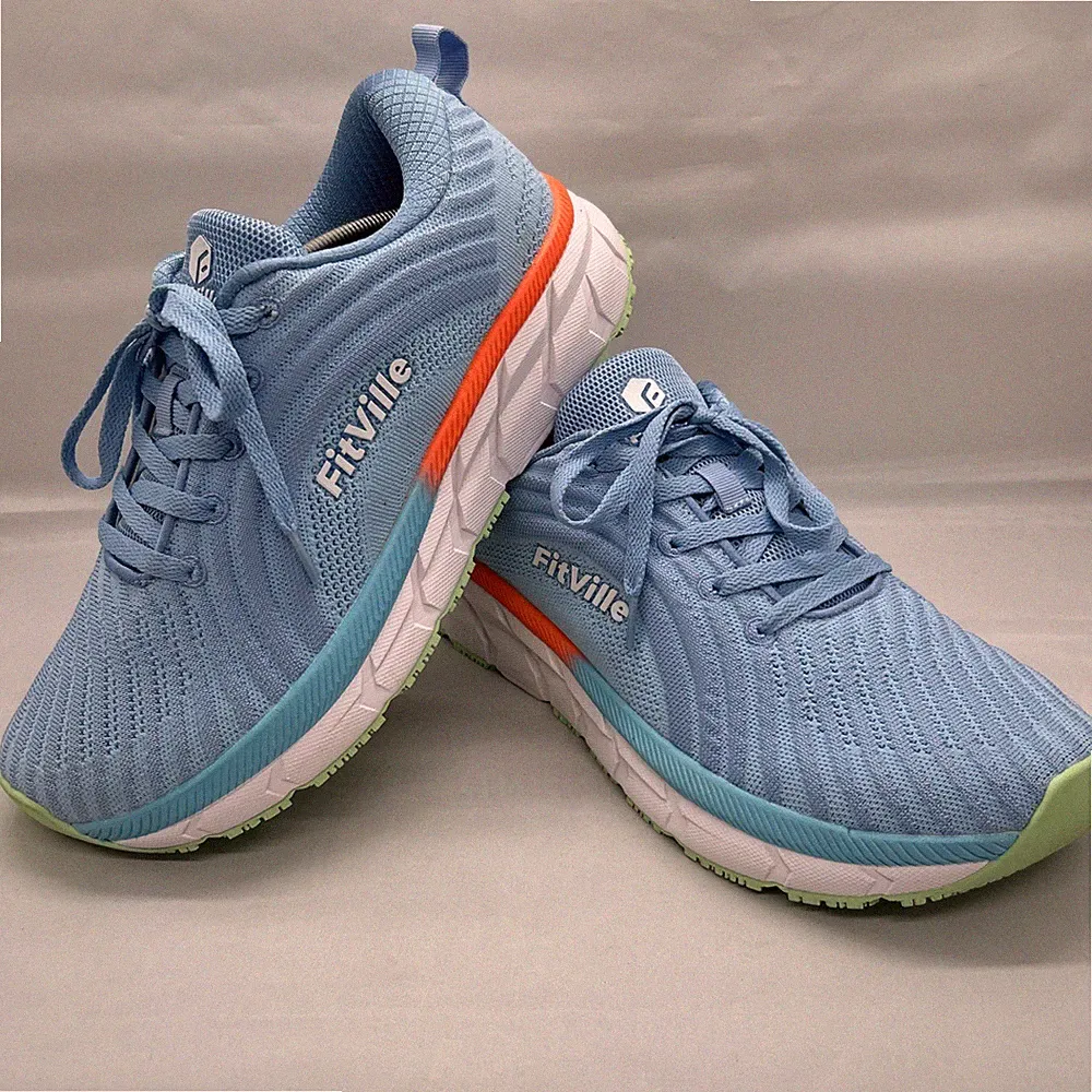 FitVille FlowCore V2 Damen-Laufschuhe weite Passform himmelblau orange bequem UK 8