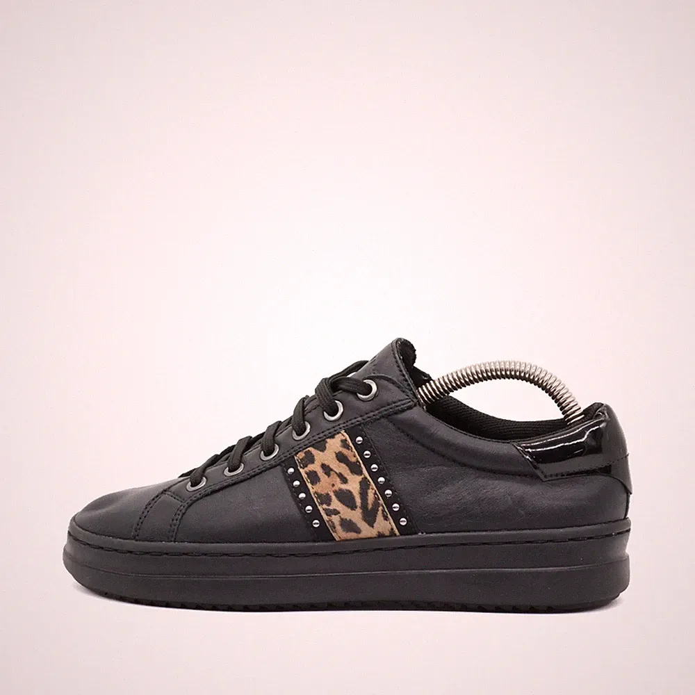 GEOX Damen Animal Print Sneaker Schwarz Leder Low-Top Atmungsaktiv Respira EU 37