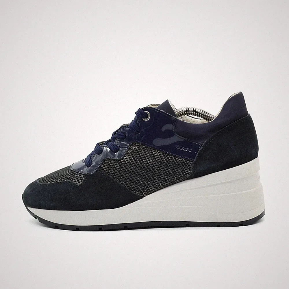 Geox Damen Respira Plateau Sneaker Schuh dunkelblau Leder/Mesh Low-Top EU 39
