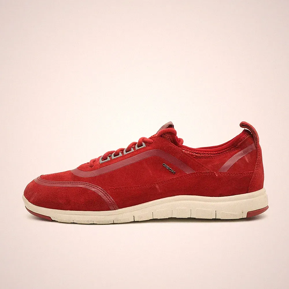 Geox Damen Respira Schuhe Rot Wildleder Niedrig Atmungsaktiv Sneaker EU 40